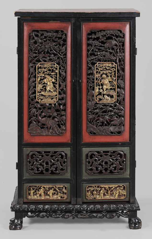 Carved, Painted and Parcel Gilt Cabinet