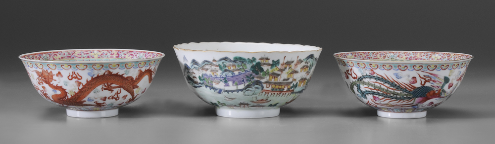 Three Chinese Porcelain Bowls pair