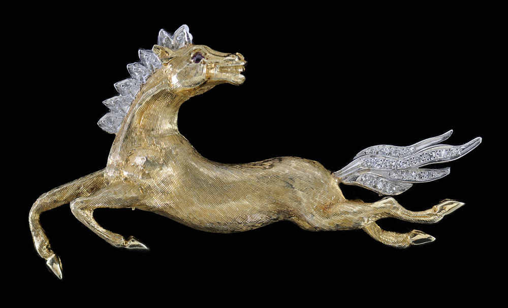 18 Kt Two Tone Gold Horse Brooch 113b0f