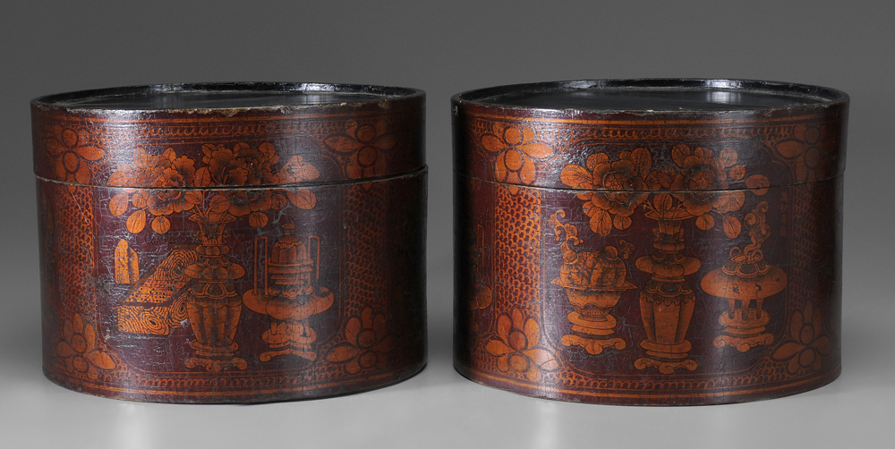 Pair Lidded Tea Boxes Chinese  113b21