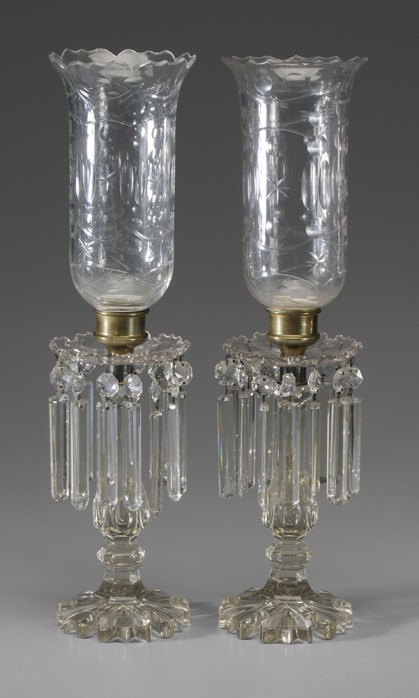 Pair Clear Glass Candlesticks With Shades