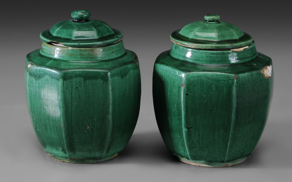Two Ceramic Covered Jars Chinese  113b22
