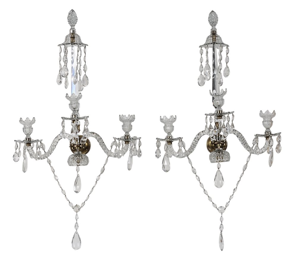 Pair Brass and Cut Glass Wall Sconces 113b31