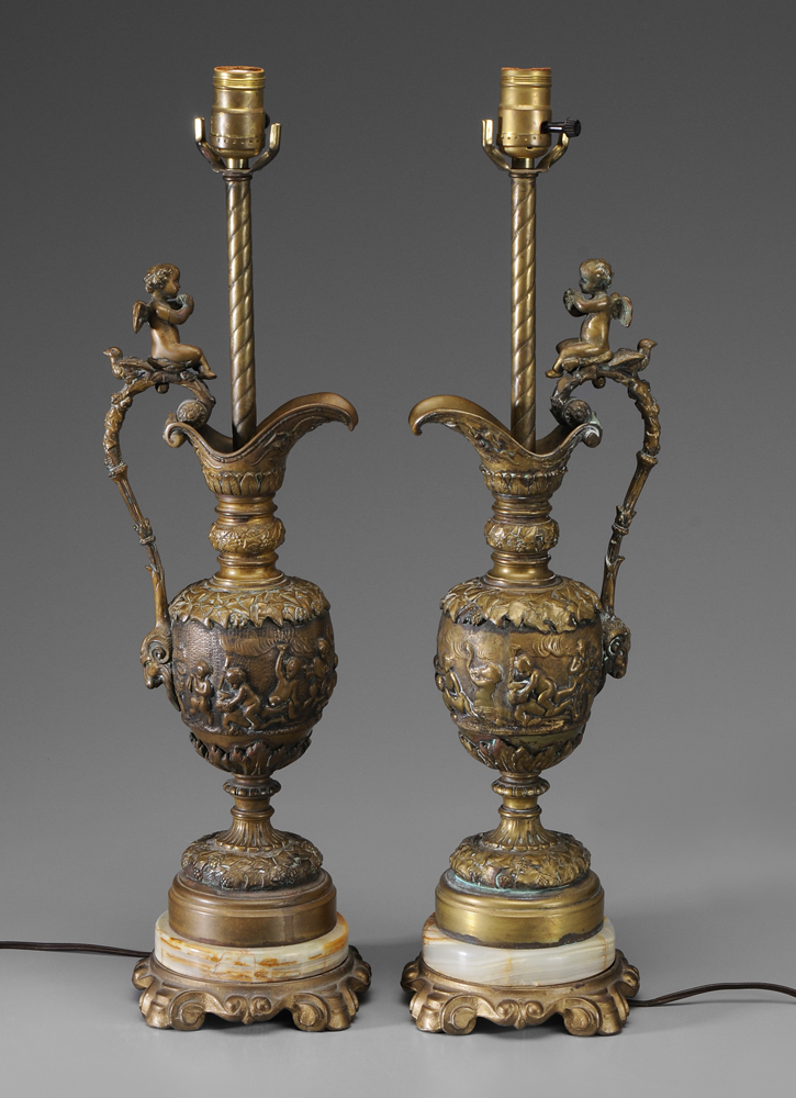 Pair Rennaissance Style Brass Ewers 113ba2