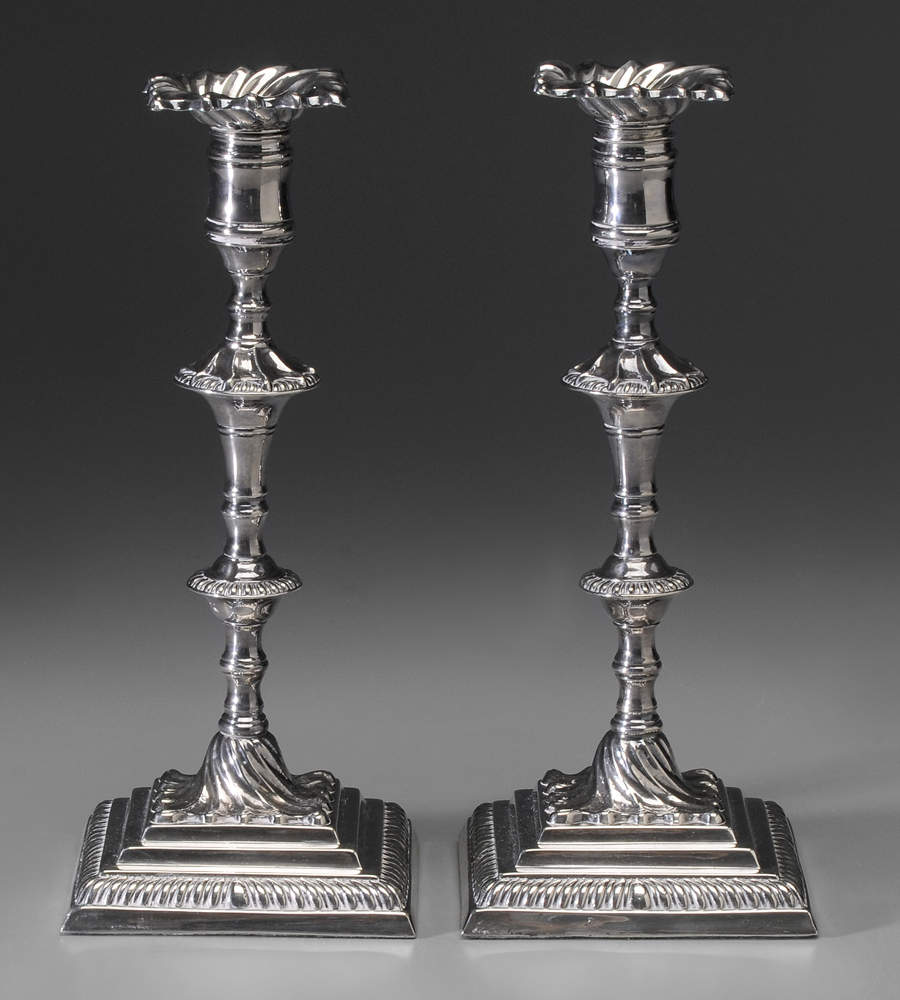 Pair Old Sheffield Plate Candlesticks 113c39