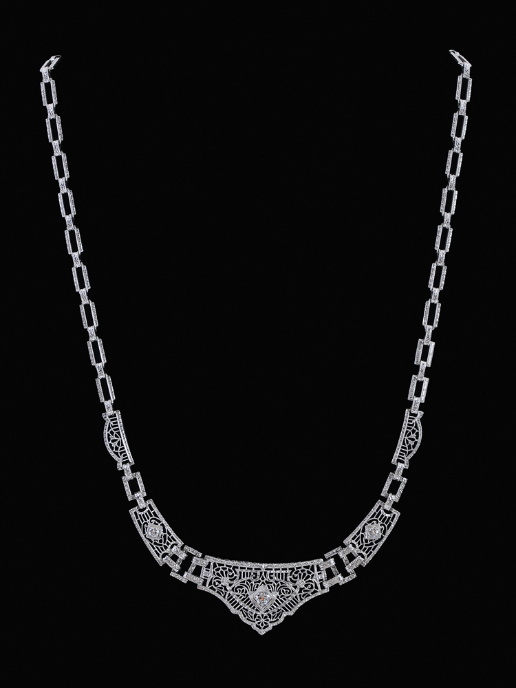 Vintage Gold Filigree Diamond Necklace 113c58