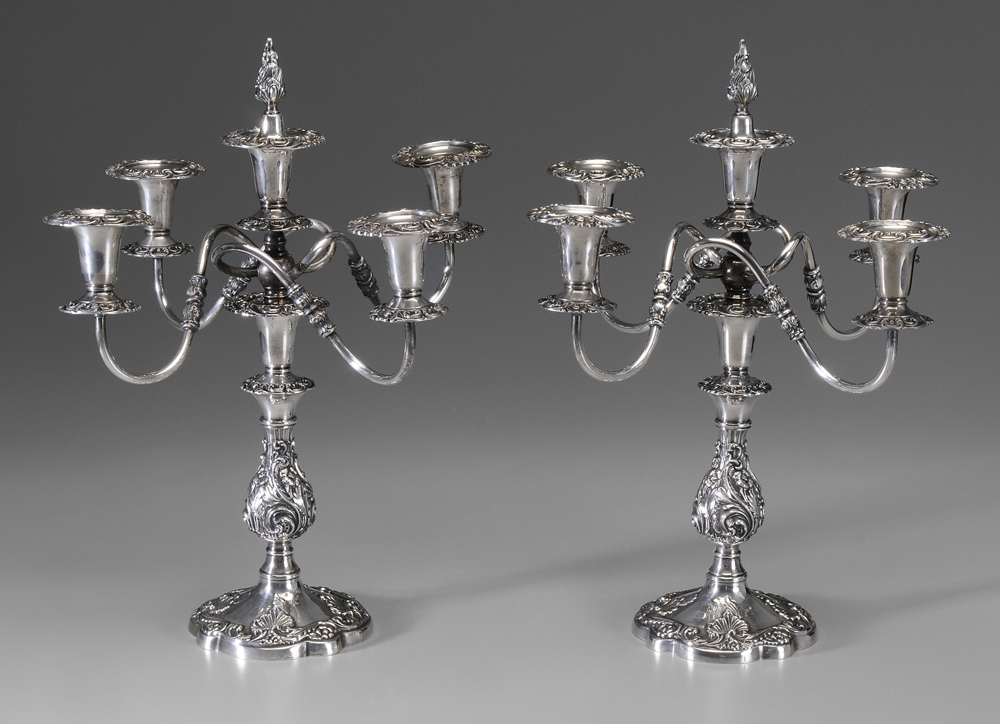 Pair Silver Plate Five Cup Candelabra 113c81