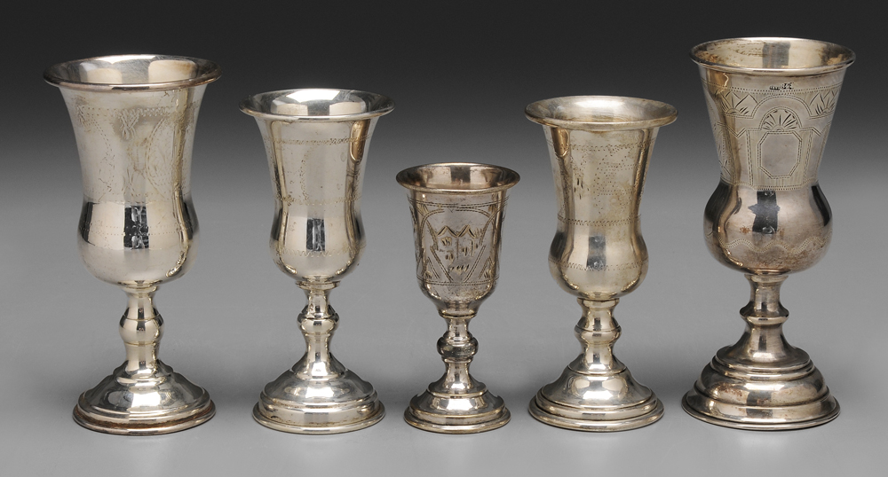 Five Judaica Silver Goblets two 113ceb
