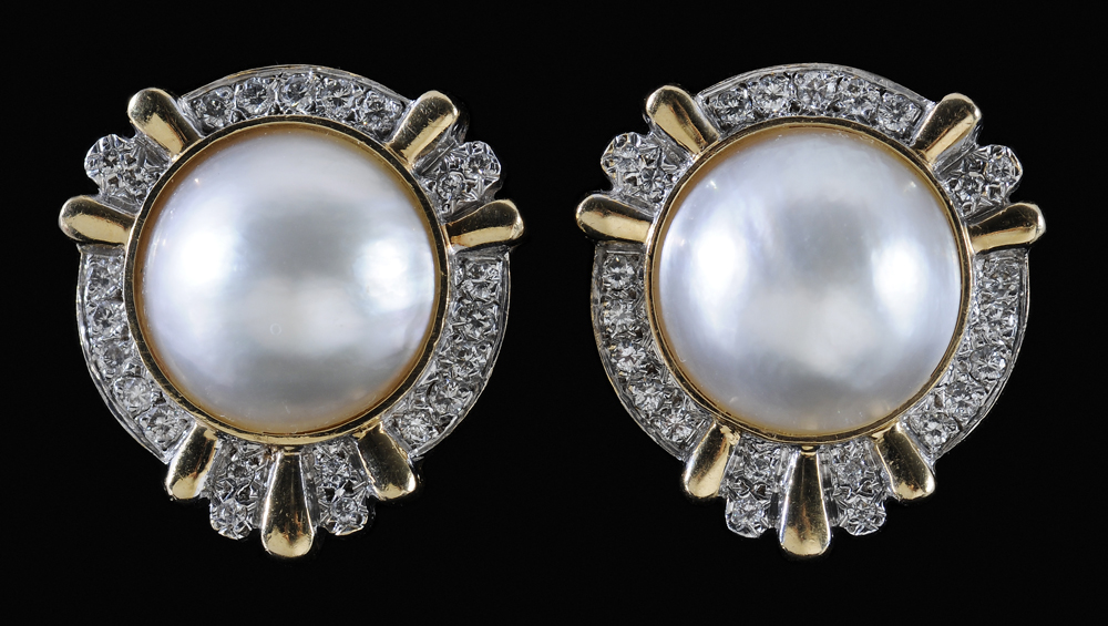 Mabé Pearl, Diamond Earrings each