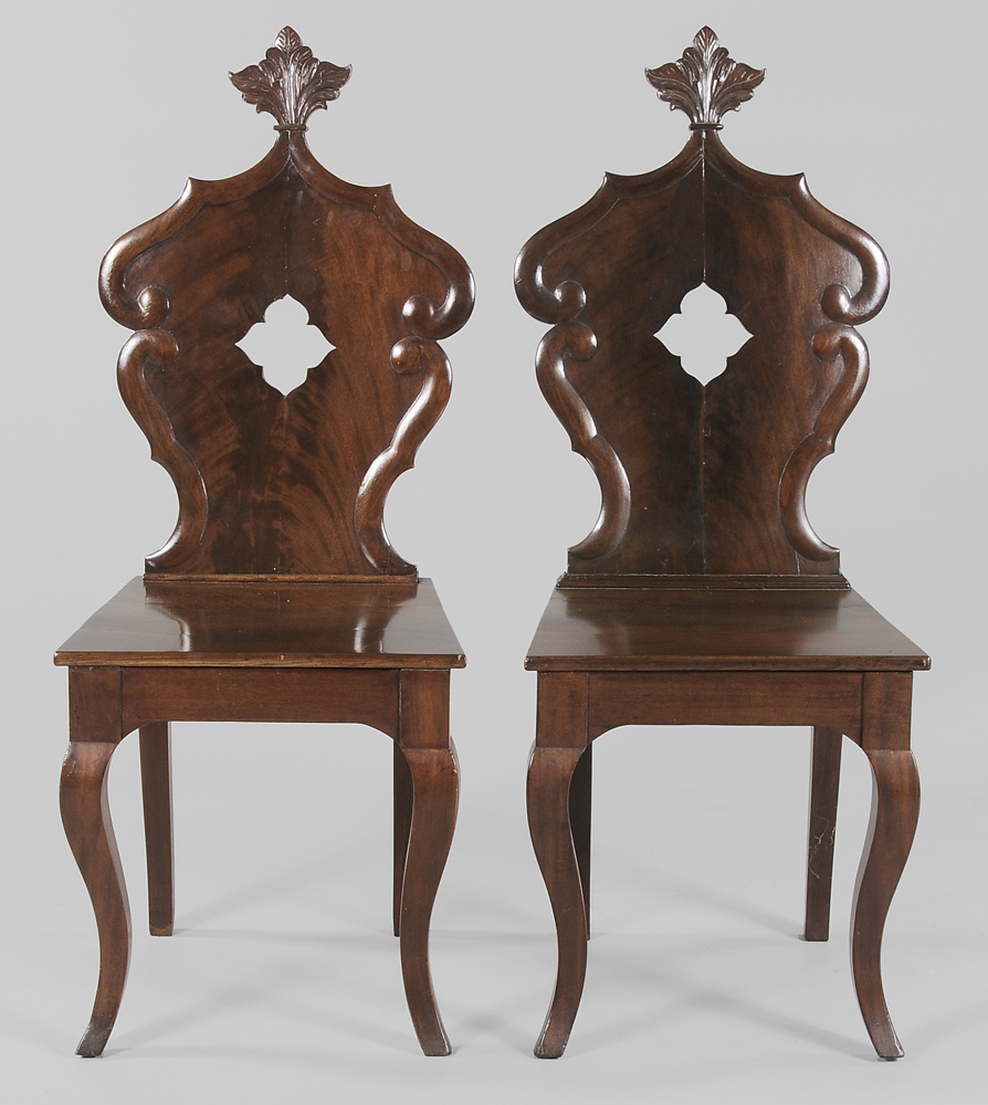 Pair Victorian Mahogany Hall Chairs 113d2c