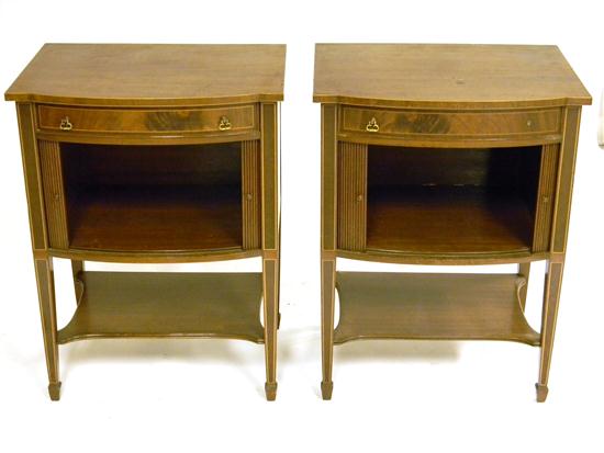Pair of mahogany end tables  brass