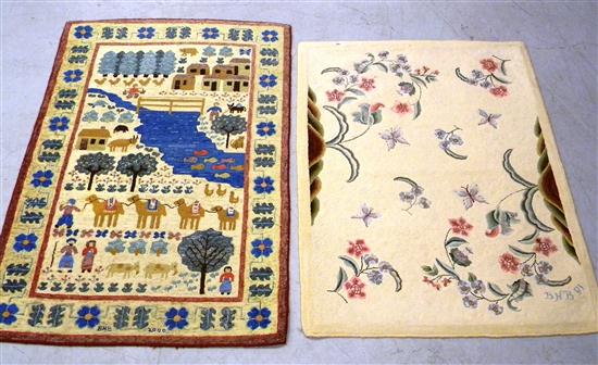 Two hooked rugs pictorial scene 111746