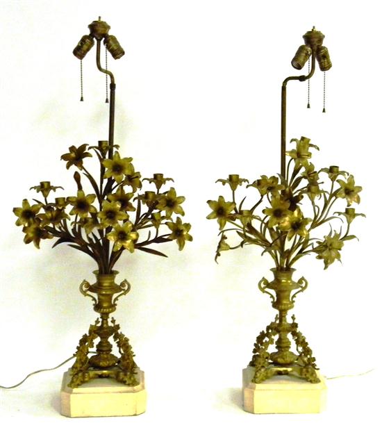 Pair metal candelabra mounted as