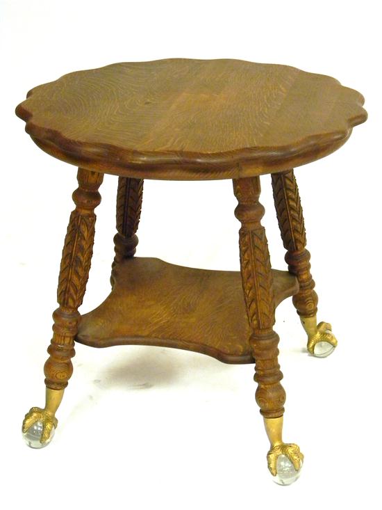 Oak splay-leg table  with gold painted