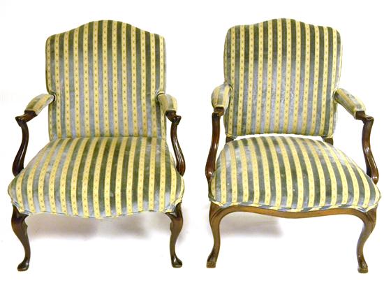 Pair open armchairs  mahogany frame