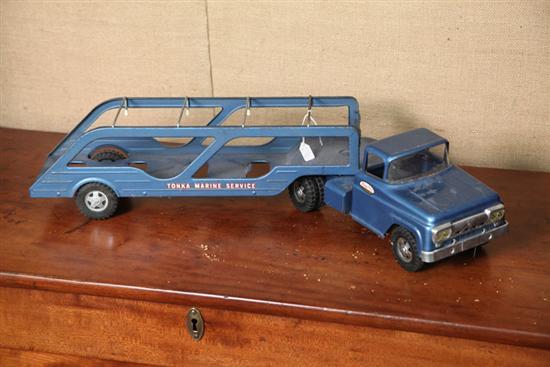 TONKA TRUCK AND TRAILER. Blue pressed