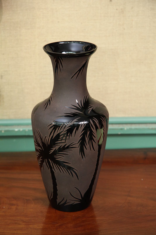 LARGE ART GLASS VASE. Tall vase with
