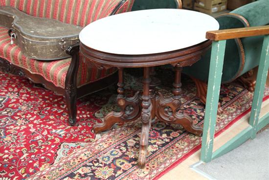 VICTORIAN PARLOR TABLE. Oval marble