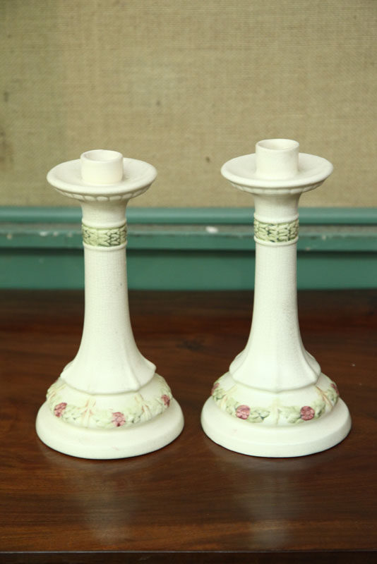 PAIR OF WELLER CANDLESTICKS In 111bdc