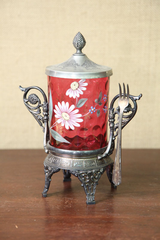 PICKLE CASTER. Floral enamled decoration