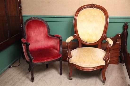 TWO ARMCHAIRS. A carved gentlaman's