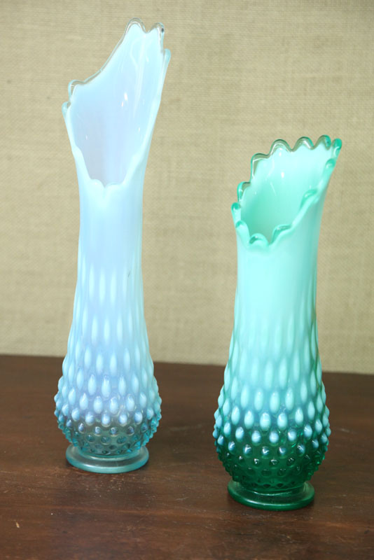 TWO FENTON ART GLASS VASES. Both opalescent