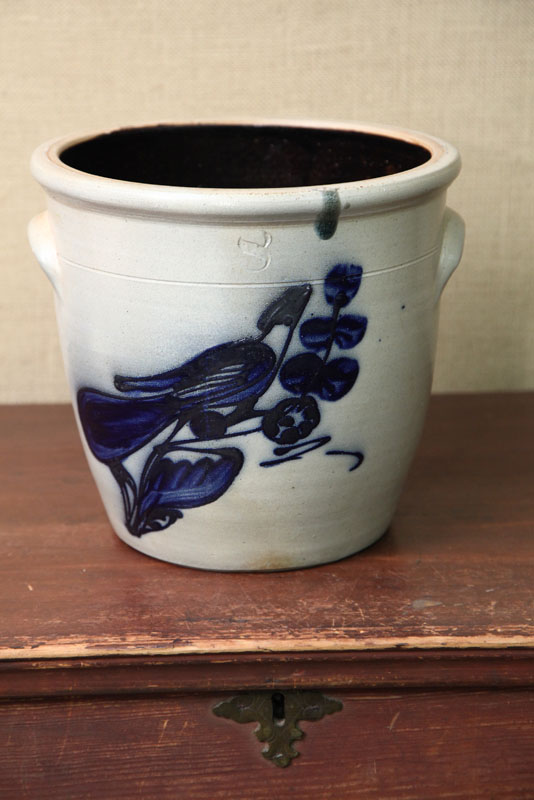 STONEWARE CROCK. With applied handles