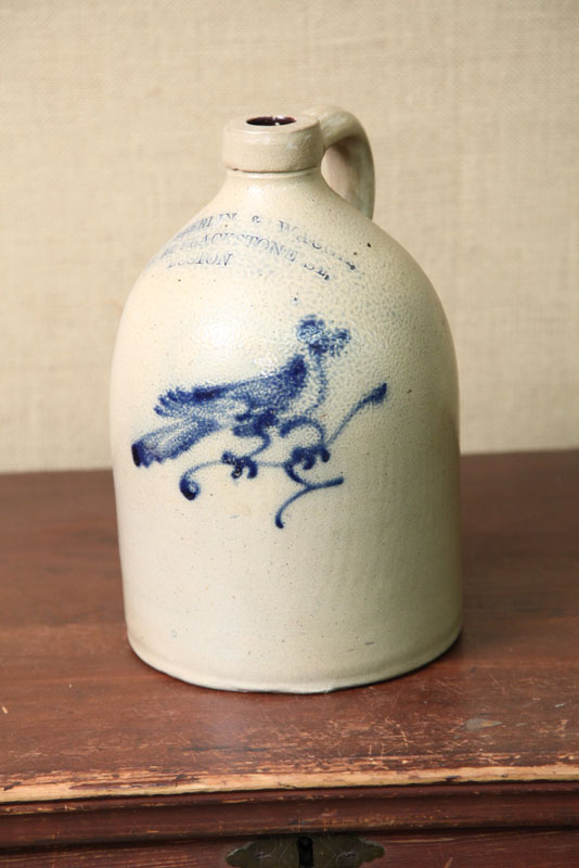 STONEWARE JUG With cobalt bird 111c1f