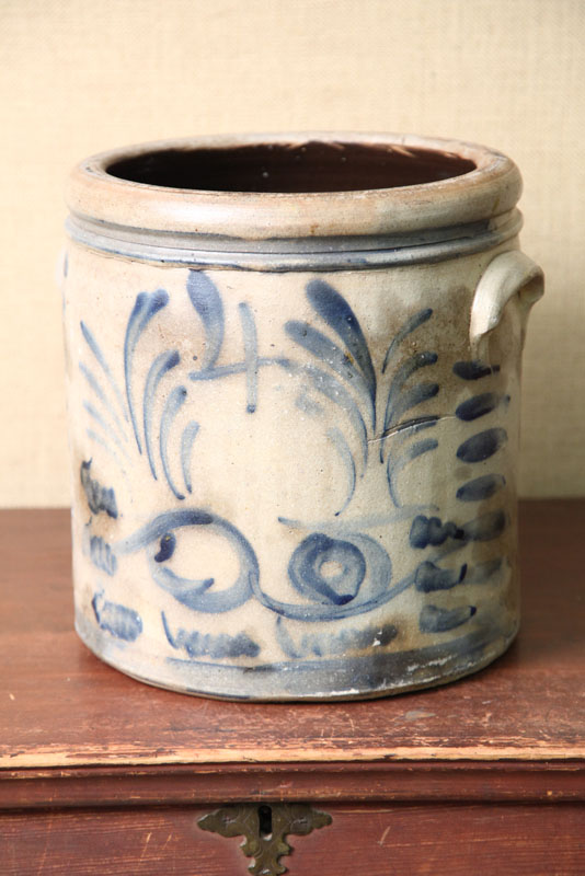 FOUR GALLON STONEWARE CROCK. With collared
