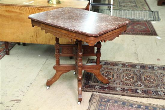 VICTORIAN MARBLE TOP TABLE. Mottled