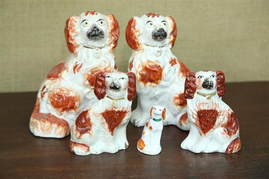 TWO PAIR OF STAFFORDSHIRE DOGS.