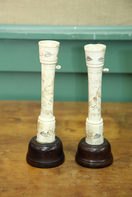 PAIR OF IVORY CANDLESTICKS Oriental 111c8a