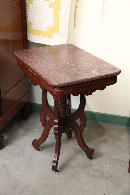 VICTORIAN MARBLE TOP TABLE. Brown rectangular