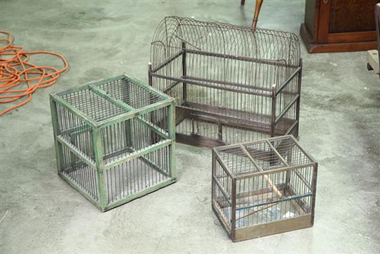 THREE BIRD CAGES One arched and 111cce