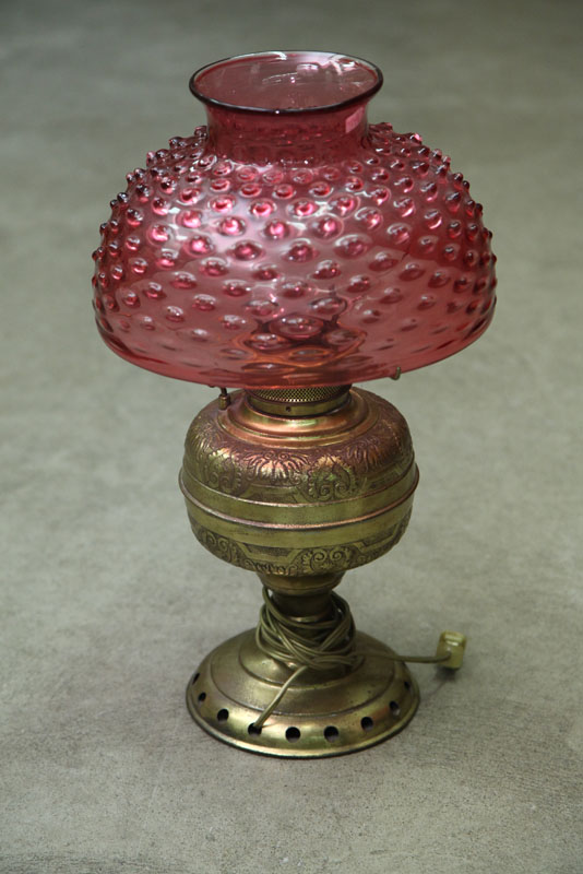 KEROSENE LAMP. Brass embossed Rochester