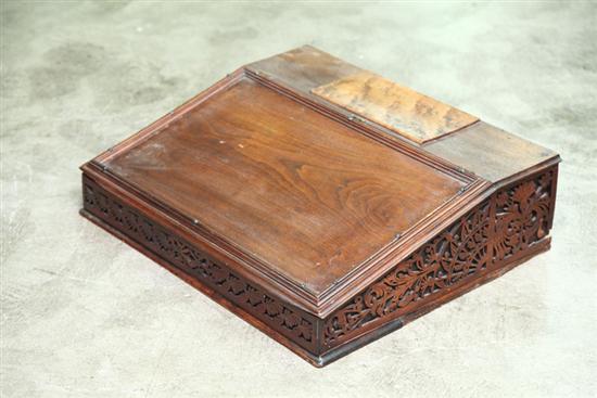 TABLE TOP DESK. Walnut with a burlwood