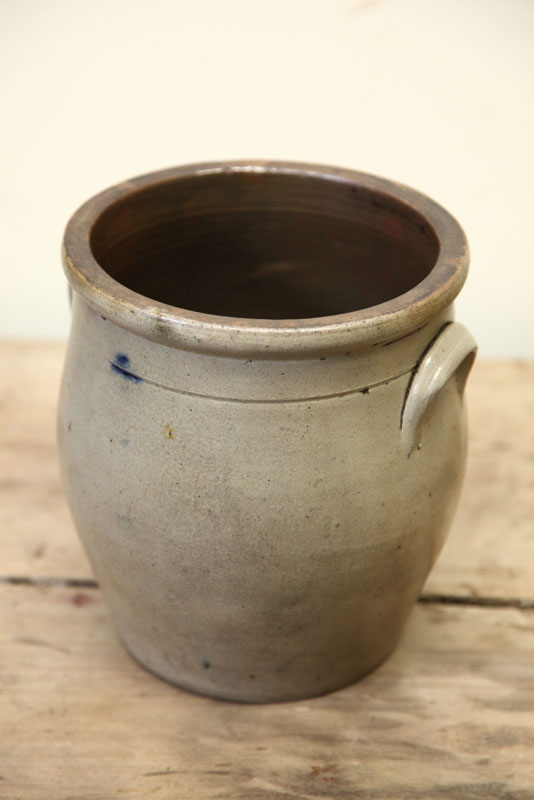 STONEWARE CROCK. Ovoid with double handles.