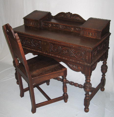 JACOBEAN STYLE DESK AND CHAIR.
