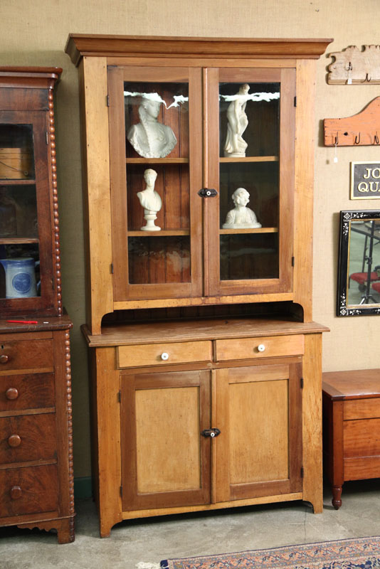 TWO PIECE STEPBACK CUPBOARD. Cherry