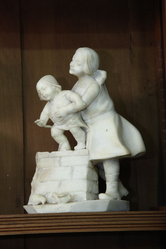 MARBLE FIGURAL GROUP. Two girls