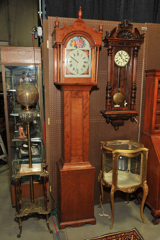 TALL CASE CLOCK. Brass works  painted