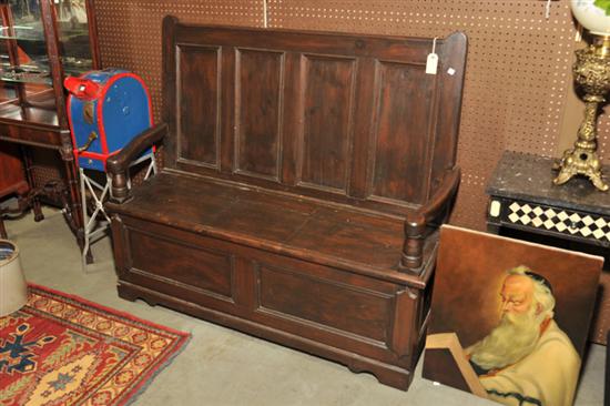 HALL BENCH. Dark stained bench