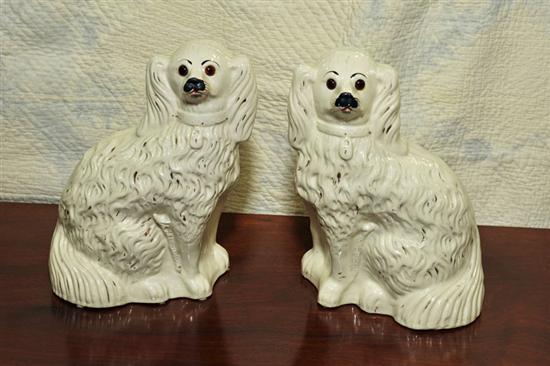 PAIR OF STAFFORDSHIRE DOGS. White spaniels