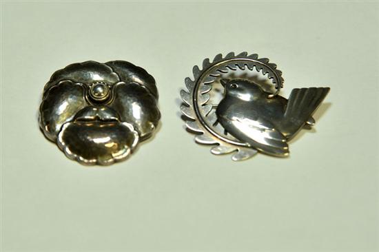 TWO STERLING BROOCHES. One of a