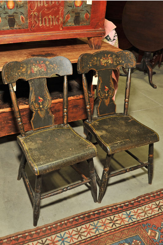 FOUR EARLY SIDECHAIRS. Black painted