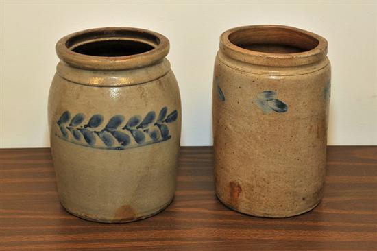 TWO STONEWARE CROCKS. Each with