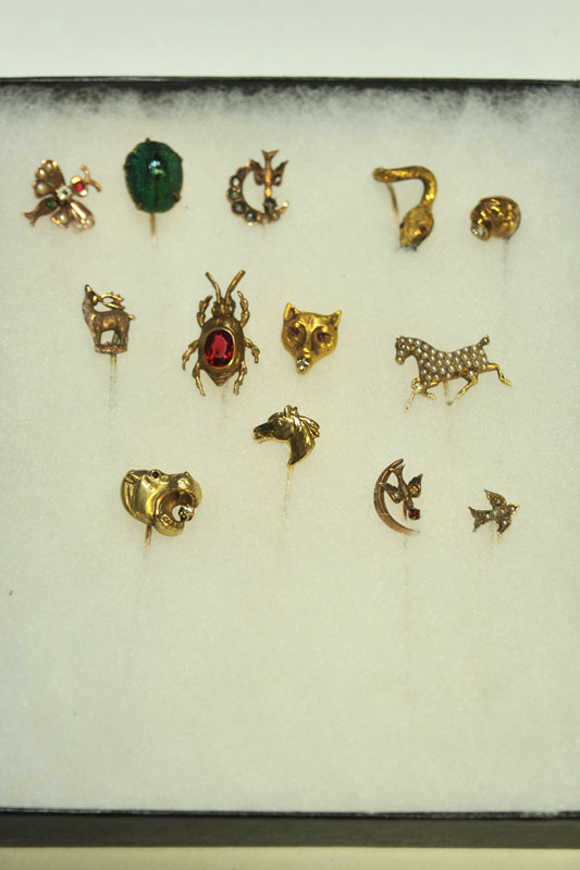 THIRTEEN ANIMAL MOTIF STICK PINS.