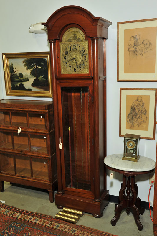 CONTEMPORARY TALL CASE. Brass works