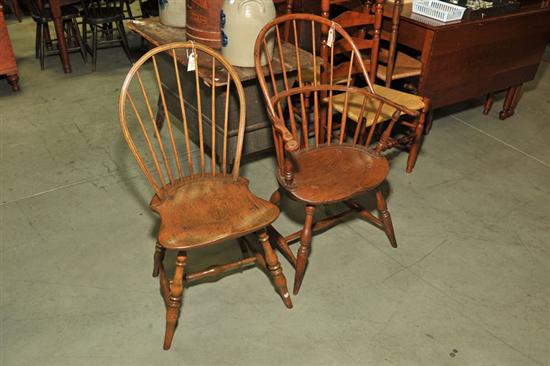 TWO WINDSOR CHAIRS. A sack-back windsor