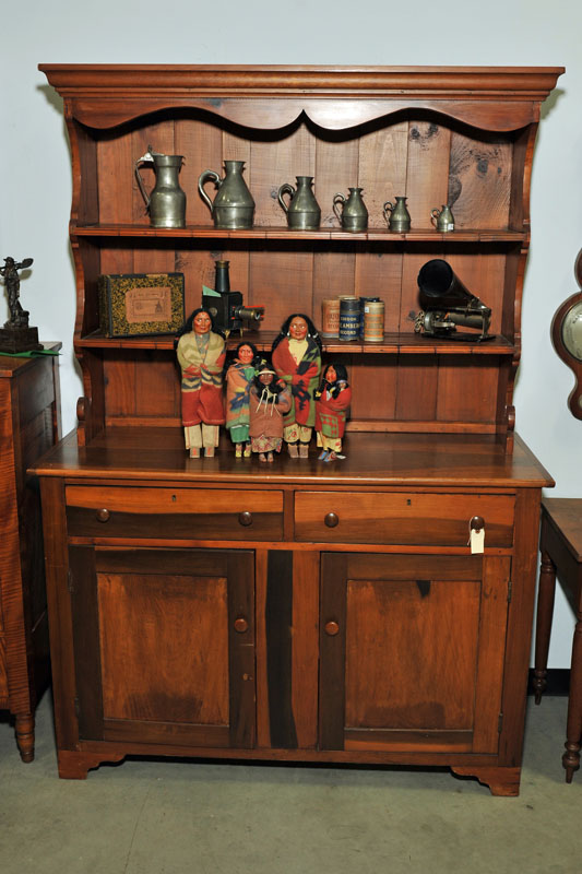 TWO PIECE PEWTER CUPBOARD. Mixed